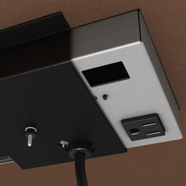 The Interact grommet offers the option of power outlets above and below the desktop.